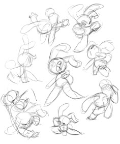 sketches of cartoon character poses and expressions