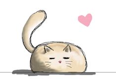 a drawing of a cat laying down with a heart in the air above it's head