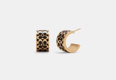 Signature Enamel Huggie Earrings | COACH OUTLET Coach Outlet, Office Casual, H Style, Huggies Earrings, Womens Watches, Women's Earrings, Jewelry Watches, Plating, Rose Gold