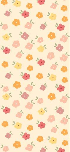 a wallpaper with flowers on it in different colors and sizes, including oranges, pink