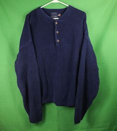 Vintage 90s Old Glory waffle henley sweater. Excellent high quality thick piece. Color: Navy  Made in USA! Size: XL Measurements: Pit to pit: 25" Length (top of shoulder to bottom): 26.5" Shoulders: 27" Sleeve Length: 23.5" Excellent condition with no holes or stains, very nice. Ships in 1-3 business days via USPS Ground Advantage Mail. International Shipping: We charge a flat rate for international shipping, if our shipping estimates are more expensive than the actual shipping costs, we refund the majority of the difference. All items are listed with integrity and to the best of our ability. ALL SALES ARE FINAL, so please ask questions, read measurements, and carefully review photos before your purchase. Thanks for looking! Please check out our store for more choice duds from the past. Waffle Henley, Old Glory, Sweater Outfits, Vintage 90s, Made In Usa, Gender Neutral, Navy Blue, Adult Outfits