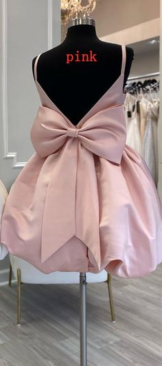 Cute V-Neck Short Party Cocktail Dress with Bow Homecoming Dress Aesthetic, Princess Homecoming Dress, Pink Bow Dress, Party Cocktail Dress, Bow Knot, Glam Dresses, Looks Chic, Hoco Dresses, Fashion Mode