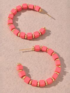 coral wooden beaded hoops Your Person, Desk Supplies, The Coral, Heishi Beads, Beaded Hoops, Stationery Set, Bead Bracelet, Love Gifts, Designer Earrings