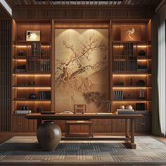 luxurious, Chinese study scene, foreground is a prized-wood Ming dynasty style table, background is a design-sense bookcase and bogu shelf, clear wood grain, Spring Festival atmosphere, room with a luxurious cultural ambiance, high-level lighting, Zen-like feeling, legendary, photorealistic --v 6 Chinese Office Design, Zen Study Room, Home Office Background Ideas, Chinese Room Decor, Chinese Study Room, Wallpaper Iphone Autumn, Minimalist Wallpaper Iphone