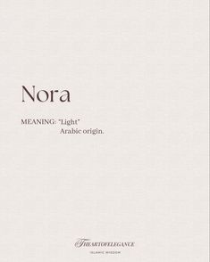 the cover of nora meaning light arabic origin