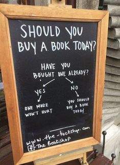 a blackboard with writing on it that says should you buy a book today?