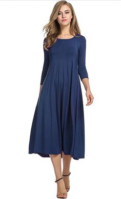 【Features】: A line, Round neck ,casual style,3/4 sleeve, loose fit ,swing hem and pleated t-shirt flowy dress, simple and classy design; we love loose long dresses because they make us look more aristocratic and elegant.
【Material】:95% Rayon, 5% spandex;A good amount of stretch,breathable,skin-touch, soft and comfortable material,makes you feeling well.
【Suitable Occasion】: Perfect for the spring,sunmer,outdoor, date, club, beach,vacation,date and casual work wear;Wear as a formal dress for party, evening etc;Personal shopper style tip: pair this dress with mules and layering necklaces for an upgraded everyday easy outfit! Midi Dress Elegant, Casual Work Wear, Feeling Well, Dress Tops, Dress Simple, Long Midi Dress, Top Trending, Sleeve Midi Dress, Midi Dress With Sleeves