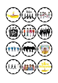 the beatles stickers are arranged in black and white