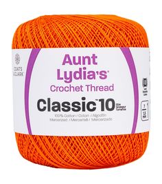 an orange crochet thread with the words,'classic 10'on it