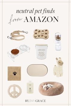 the book cover for neutral pet finds from amazon, featuring an assortment of items and accessories