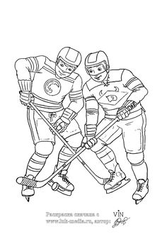 two ice hockey players are playing together coloring page