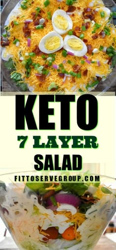 a salad with hard boiled eggs in it and the words keto layer salad below