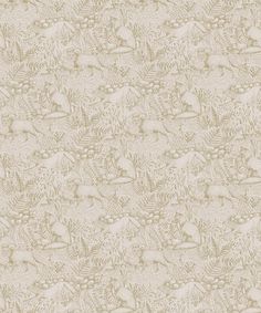 an image of a wallpaper with plants and animals on it's surface in neutral tones