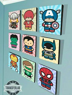 the avengers and spider - man characters are on display in this children's room