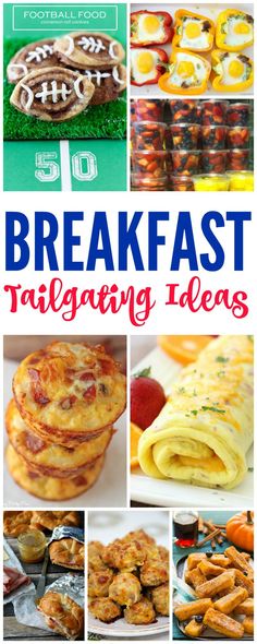 breakfast and brunch collage with text overlay that reads 50 breakfast tailgating ideas