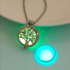 Glow In The Dark Tree Of Life Pendant Necklace W Interchangeable Glow Colors Glow In The Dark Necklace Pendants, Light Up Necklace, Black Ponytail, Initial Heart Necklace, Glamour Jewelry, Glow Jewelry, Star And Moon Necklace, Glowing Necklace, Dark Tree