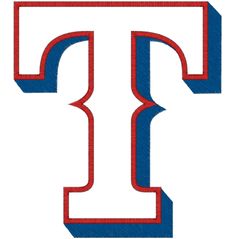 the letter t in red, white and blue is embroidered on to a piece of fabric