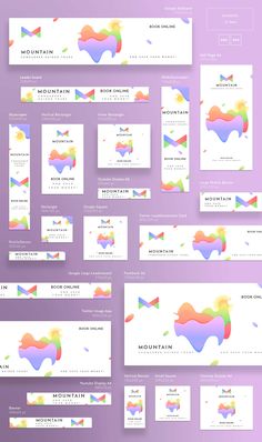 a set of business cards with colorful shapes