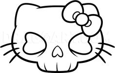 a black and white drawing of a skull with a bow on it's head