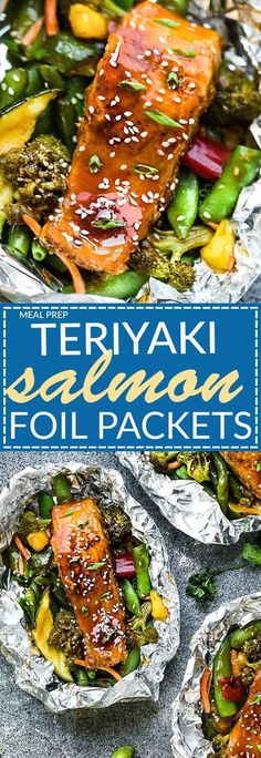 teriyaki salmon foil packets with broccoli and peppers