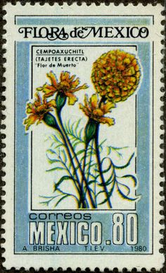 a stamp with flowers on it and the words mexico 80 written in spanish, is shown