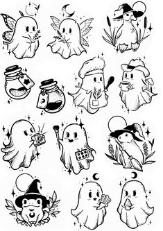 some cartoon characters are drawn in black and white