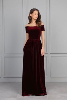 Burgundy Velvet Dress, Dress With Pleats, Velvet Gown, Burgundy Bridesmaid Dresses