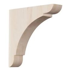 an unfinished wooden shelf bracket on a white background