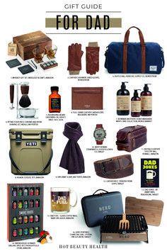 the gift guide for dad is shown in this image, it includes gifts and other items