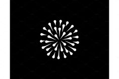 a black and white logo with an abstract flower design on it's front side