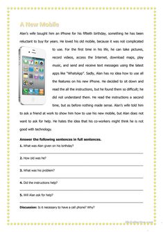 the new mobile phone worksheet is shown in this page, which shows an image of