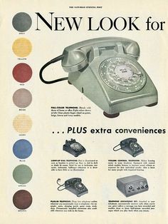 an advertisement for the new look for phones from 1950's and 1960s's