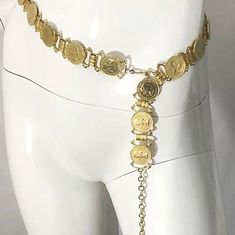 Queen Elizabeth Ii,Long Gold Tone Coin Belt, Elegant, To Dresses, Sweater.32.5 In. Long With Chain. Like New. Coin Belt, Women's Belt, Queen Elizabeth Ii, Elizabeth Ii, Queen Elizabeth, Belts For Women, Women's Accessories, Belts, Gold Tones