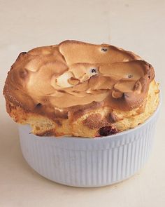 a baked dessert in a white dish on a table