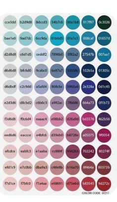 an image of the color chart for different shades of blue, pink and purple on a white background