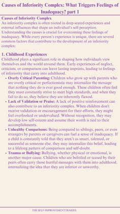 Did you know that childhood experiences, societal pressure, and even social media can contribute to feelings of inferiority? An inferiority complex often stems from family dynamics, academic pressure, and constant comparison. Learn the root causes in this part 1 of 4 parts pins Inferiority Complex Symptoms, Types Of Childhood Wounds, Academic Pressure, Androgen Insensitivity Syndrome, Secondary Structural Dissociation, Societal Pressure, Counseling Career, Inferiority Complex, Improve Relationship