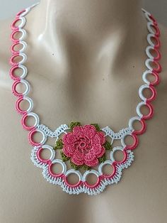 It is made of Turkish hand crocheted lace with polyester thread. The length of the necklace is 21 inches. Care: It is recommended to hand wash with cold water. Bohemian White Crochet Necklace, Neck Accessories, Crocheted Lace, Green Necklace, Crochet Jewelry, Summer Jewelry, Hand Crochet, Crochet Lace, Scarf Wrap