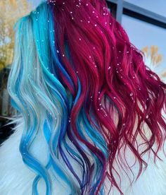 Exotic Hair Color, Summer Ponytail, Vivid Hair, Pulp Riot Hair Color, Split Dyed Hair, White Hair Color, Vivid Hair Color, Bold Hair Color, Rainbow Hair Color