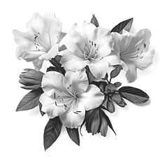 black and white photograph of flowers with leaves