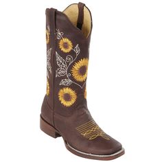 Dark Brown Sunflower Boots🌻 Mexican Botas, Sunflower Cowgirl Boots, Sunflower Cowboy Boots, Vaquera Boots, 13th Birthday Wishes, Sunflower Boots, Mexican Boots, Cafe Chocolate, Cowgirl Boots Square Toed