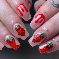 Strawberry Nails, Fruit Nails, Elegant Manicure, Halloween Press On Nails, Easy Nails, Gradient Nails, Halloween Nail Designs, Halloween Nail, Nail Art Ideas