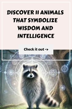 a raccoon standing in front of a tree with the words, discovery animals that symbol