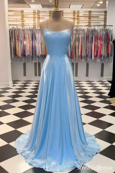 Wedding Guest Dresses Uk, Blue Long Prom Dresses, Baby Blue Prom Dresses, Dress Blue Long, Satin Formal Gown, Satin Long Prom Dress, Prom Dress Blue, Prom Dresses Simple, Dream Prom