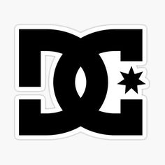 black and white dc logo sticker with stars on the bottom, in front of a white background