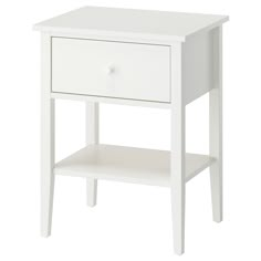 a white night stand with two drawers and one drawer on the bottom, in front of a white background