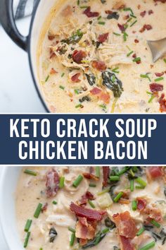 Enjoy the ultimate low-carb delight with our Keto Crack Chicken Bacon Soup. This comforting meal is perfect for the entire family. Its creaminess, cheesy goodness, and thick texture are complemented beautifully by the flavor bomb of bacon. Add this to your collection of keto diet recipes for a delicious and satisfying meal. Chicken Bacon Soup, Bacon Soup, Boiled Egg Diet Plan, Keto Soup, Low Carb Soup, Keto Recipes Dinner, Keto Chicken, Low Carb Dinner, Chicken Bacon