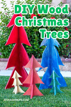 diy wood christmas trees with text overlay