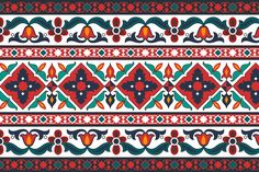 an ornate pattern in red, green and blue