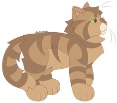 a drawing of a cat with green eyes and stripes on it's tail, standing