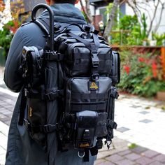 a man with a large backpack on his back